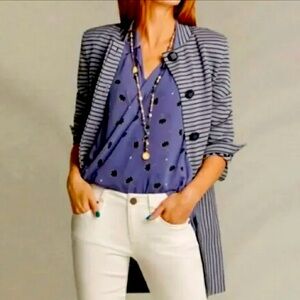 CAbi Car Coat Cotton Blend  Navy Blue Gray Button Long Coat Size M